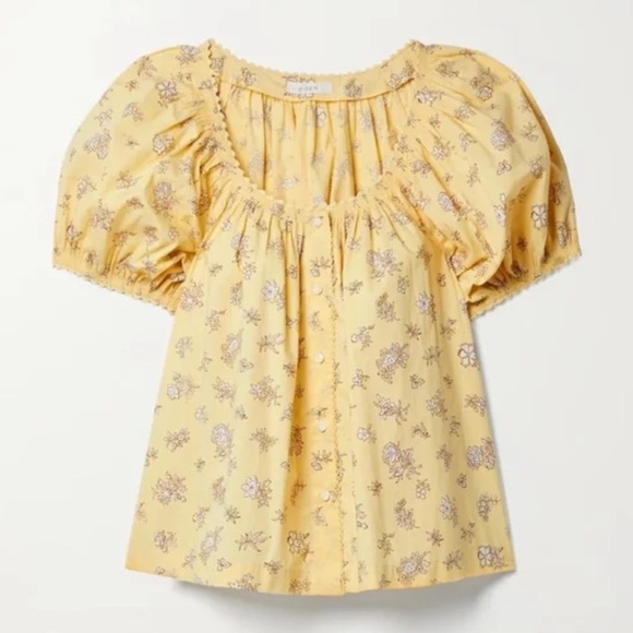 Doen Tops - DÔEN Doen Tennessee Floral Cotton Top Sunshine Bouton de Rose Yellow XS